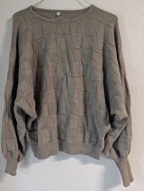 Checkered Batwing Sweater M Olive Green Indie Cottagecore Goblin Fisherman Boho